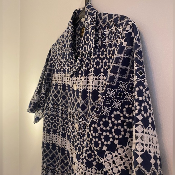 Needles Embroidered Cabana Shirt, Navy and White - Picture 1 of 5